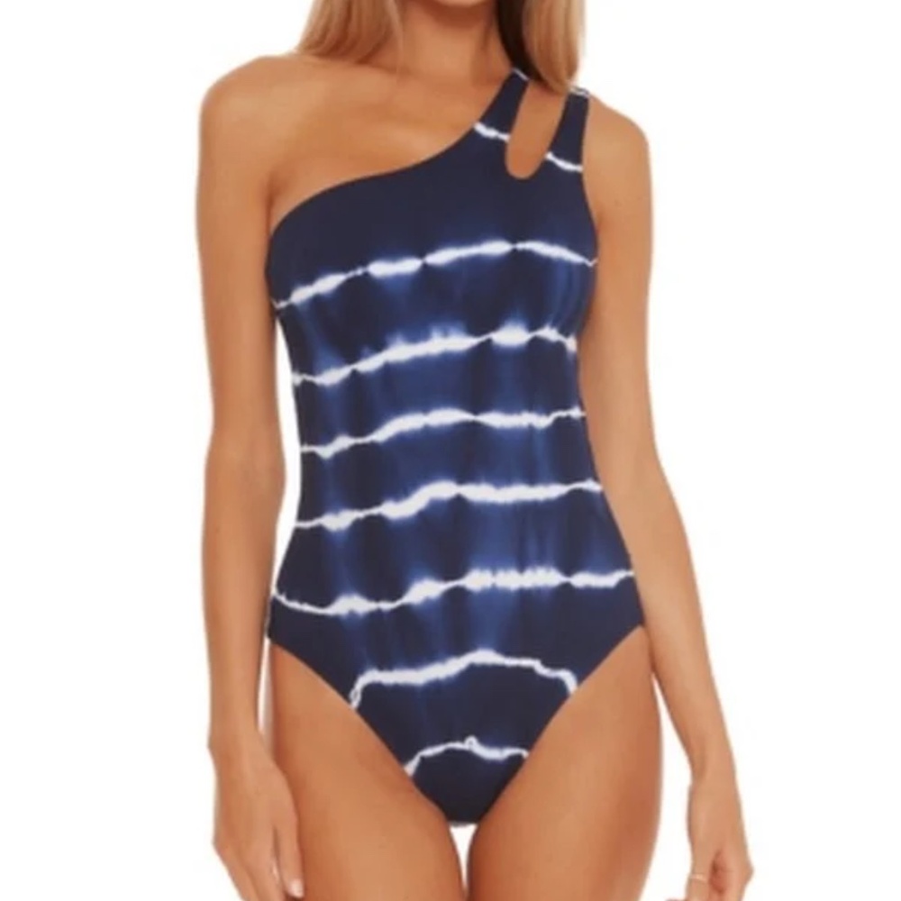 BECCA Iconic Tie-Dyed Textured Rib Asymmetrical One-Piece Swimsuit